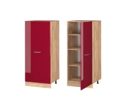 Küchenschränke<Vicco Hochschrank R-Line Küchenkommode Bordeaux Hochglanz/Goldkraft Eiche 60 cm Bordeaux-Glanz