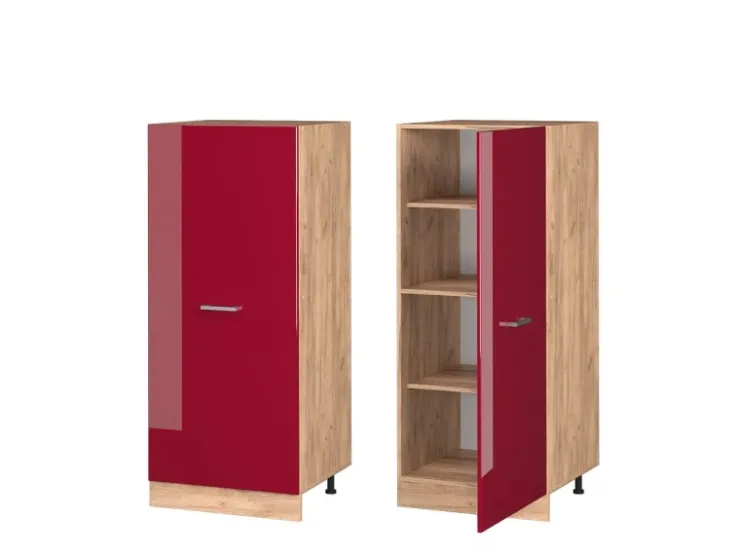 Küchenschränke<Vicco Hochschrank R-Line Küchenkommode Bordeaux Hochglanz/Goldkraft Eiche 60 cm Bordeaux-Glanz
