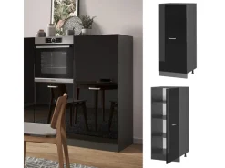 Clearance Vicco Hochschrank R-Line Küchenkommode Schwarz Hochglanz/Anthrazit 60 cm Schwarz Glänzend
