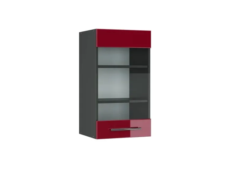 Best Vicco Küchenglasschrank Fame-Line Glashängeschrank Bordeaux Hochglanz/Anthrazit 40 cm Bordeaux-Glanz