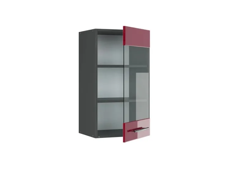 Best Vicco Küchenglasschrank Fame-Line Glashängeschrank Bordeaux Hochglanz/Anthrazit 40 cm Bordeaux-Glanz