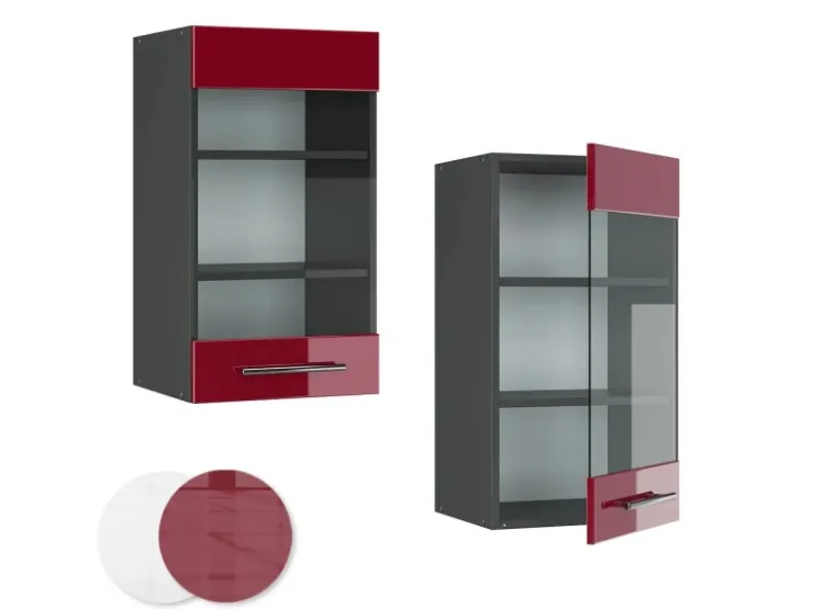 Best Vicco Küchenglasschrank Fame-Line Glashängeschrank Bordeaux Hochglanz/Anthrazit 40 cm Bordeaux-Glanz