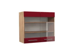 Küchenschränke<Vicco Küchenglasschrank Fame-Line Bordeaux Hochglanz/Goldkraft Eiche 80 cm Bordeaux-Glanz
