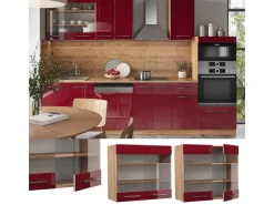 Küchenschränke<Vicco Küchenglasschrank Fame-Line Bordeaux Hochglanz/Goldkraft Eiche 80 cm Bordeaux-Glanz