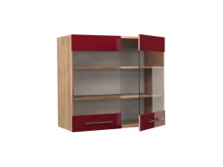 Küchenschränke<Vicco Küchenglasschrank Fame-Line Bordeaux Hochglanz/Goldkraft Eiche 80 cm Bordeaux-Glanz