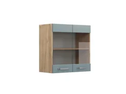 Küchenschränke<Vicco Küchenglasschrank R-Line Glashängeschrank Blau-Grau/Goldkraft Eiche 60 cm Blaugrau