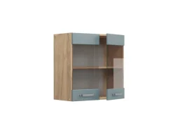 Küchenschränke<Vicco Küchenglasschrank R-Line Glashängeschrank Blau-Grau/Goldkraft Eiche 60 cm Blaugrau
