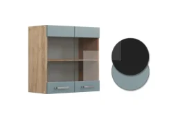 Küchenschränke<Vicco Küchenglasschrank R-Line Glashängeschrank Blau-Grau/Goldkraft Eiche 60 cm Blaugrau