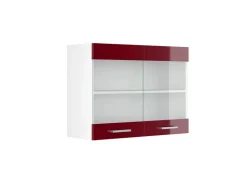 Hot Vicco Küchenglasschrank R-Line Glashängeschrank Bordeaux Hochglanz/Weiß 80 cm Bordeaux-Glanz