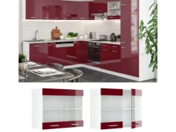 Hot Vicco Küchenglasschrank R-Line Glashängeschrank Bordeaux Hochglanz/Weiß 80 cm Bordeaux-Glanz