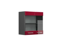 Küchenschränke<Vicco Küchenglasschrank R-Line Glashängeschrank Bordeaux Hochglanz/Anthrazit 60 cm Bordeaux-Glanz
