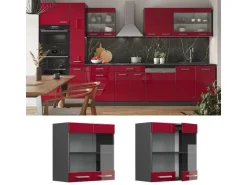 Küchenschränke<Vicco Küchenglasschrank R-Line Glashängeschrank Bordeaux Hochglanz/Anthrazit 60 cm Bordeaux-Glanz