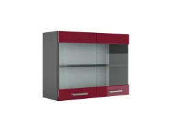 Sale Vicco Küchenglasschrank R-Line Glashängeschrank Bordeaux Hochglanz/Anthrazit 80 cm Bordeaux-Glanz