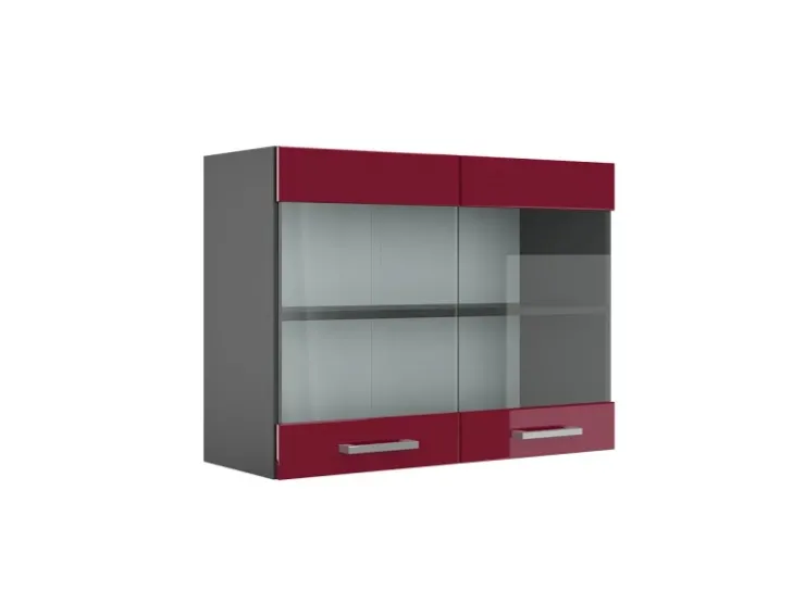 Sale Vicco Küchenglasschrank R-Line Glashängeschrank Bordeaux Hochglanz/Anthrazit 80 cm Bordeaux-Glanz