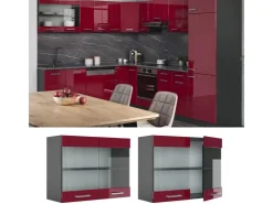Sale Vicco Küchenglasschrank R-Line Glashängeschrank Bordeaux Hochglanz/Anthrazit 80 cm Bordeaux-Glanz