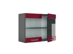 Sale Vicco Küchenglasschrank R-Line Glashängeschrank Bordeaux Hochglanz/Anthrazit 80 cm Bordeaux-Glanz