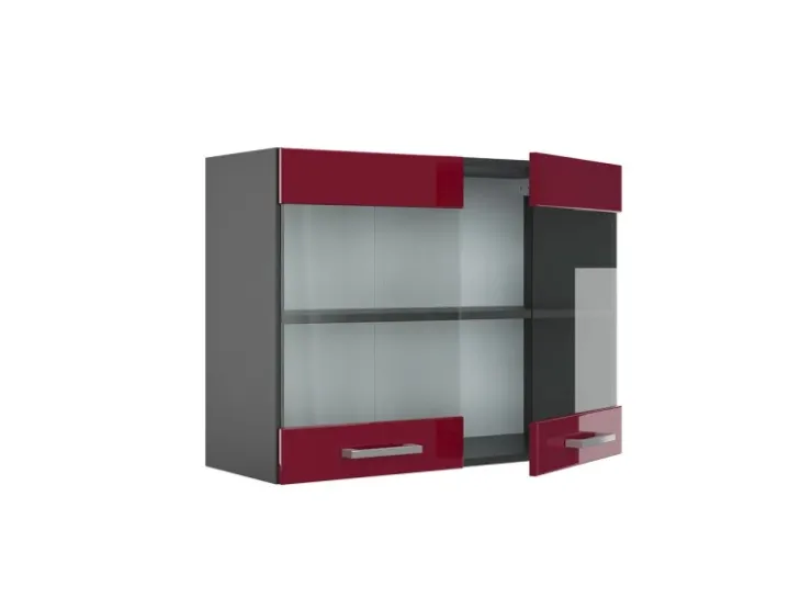 Sale Vicco Küchenglasschrank R-Line Glashängeschrank Bordeaux Hochglanz/Anthrazit 80 cm Bordeaux-Glanz