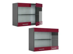 Sale Vicco Küchenglasschrank R-Line Glashängeschrank Bordeaux Hochglanz/Anthrazit 80 cm Bordeaux-Glanz