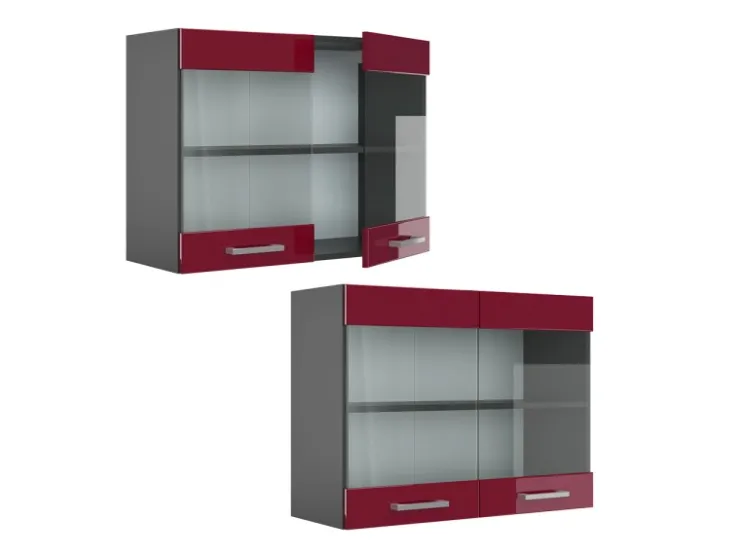 Sale Vicco Küchenglasschrank R-Line Glashängeschrank Bordeaux Hochglanz/Anthrazit 80 cm Bordeaux-Glanz