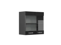 Discount Vicco Küchenglasschrank R-Line Glashängeschrank Schwarz Hochglanz 60 cm Küchenschränke