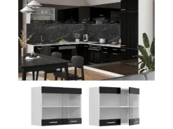 Sale Vicco Küchenglasschrank R-Line Glashängeschrank Schwarz Hochglanz/Weiß 80 cm Schwarz Glänzend