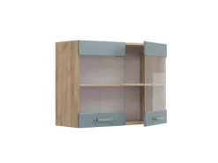 Sale Vicco Küchenglasschrank R-Line Glashängeschrank Blau-Grau/Goldkraft Eiche 80 cm Küchenschränke