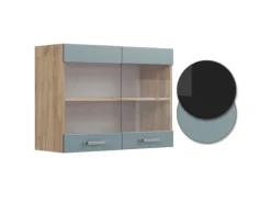 Sale Vicco Küchenglasschrank R-Line Glashängeschrank Blau-Grau/Goldkraft Eiche 80 cm Küchenschränke