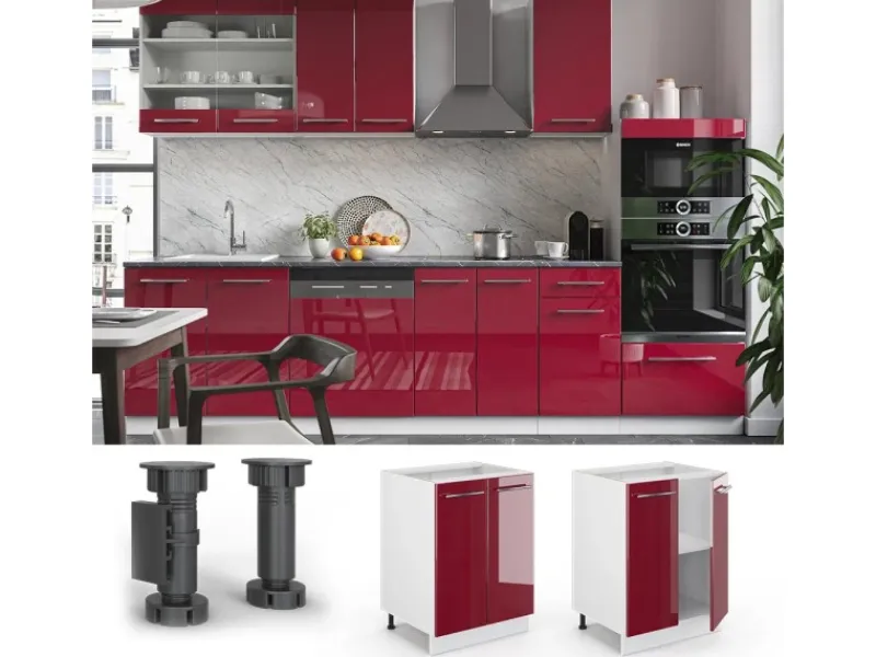 Online Vicco Küchenunterschrank Fame-Line Bordeaux Hochglanz/Weiß 60 cm ohne Arbeitsplatte Einbauküchen