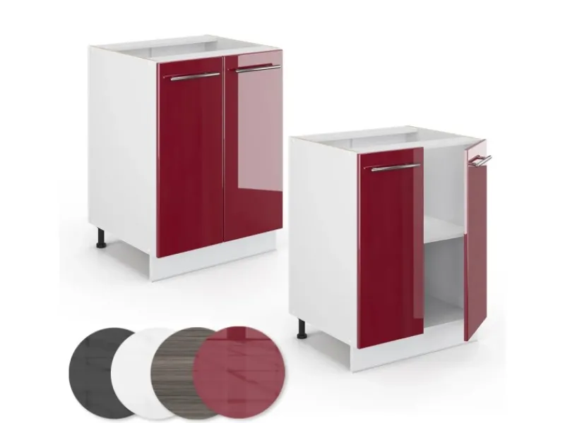 Online Vicco Küchenunterschrank Fame-Line Bordeaux Hochglanz/Weiß 60 cm ohne Arbeitsplatte Einbauküchen