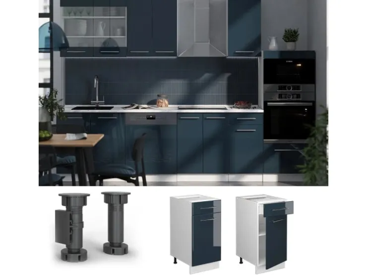 Hot Vicco Küchenunterschrank Fame-Line Hochglanz/Weiß 40 cm AP Anthrazit Dunkelblau