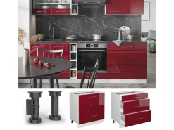 Clearance Vicco Küchenunterschrank Fame-Line Bordeaux Hochglanz/Weiß 80 cm mit 3 Schubladen AP Eiche Bordeaux-Glanz
