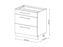 Clearance Vicco Küchenunterschrank Fame-Line Bordeaux Hochglanz/Weiß 80 cm mit 3 Schubladen AP Eiche Bordeaux-Glanz