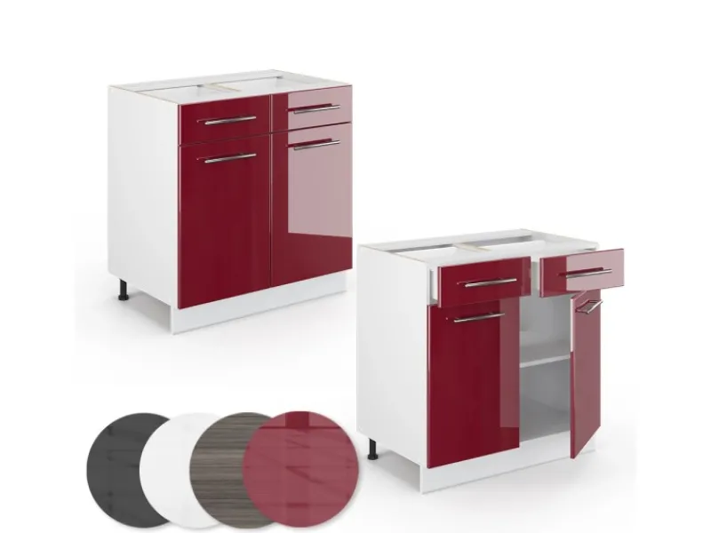 Online Vicco Küchenunterschrank Fame-Line Bordeaux Hochglanz/Weiß 80 cm AP Marmor Einbauküchen