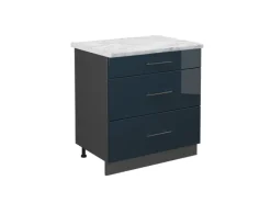 Clearance Vicco Küchenunterschrank Fame-Line Hochglanz/Anthrazit 80 cm mit 3 Schubladen AP Marmor Dunkelblau