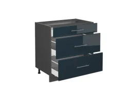 Clearance Vicco Küchenunterschrank Fame-Line Hochglanz/Anthrazit 80 cm mit 3 Schubladen AP Marmor Dunkelblau