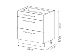 Clearance Vicco Küchenunterschrank Fame-Line Hochglanz/Anthrazit 80 cm mit 3 Schubladen AP Marmor Dunkelblau