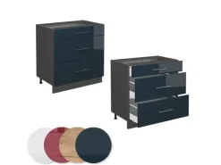 Clearance Vicco Küchenunterschrank Fame-Line Hochglanz/Anthrazit 80 cm mit 3 Schubladen AP Marmor Dunkelblau