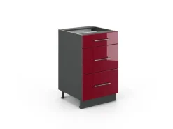 Sale Vicco Küchenunterschrank Fame-Line Bordeaux Hochglanz/Anthrazit 50 cm ohne Arbeitsplatte Küchenschränke