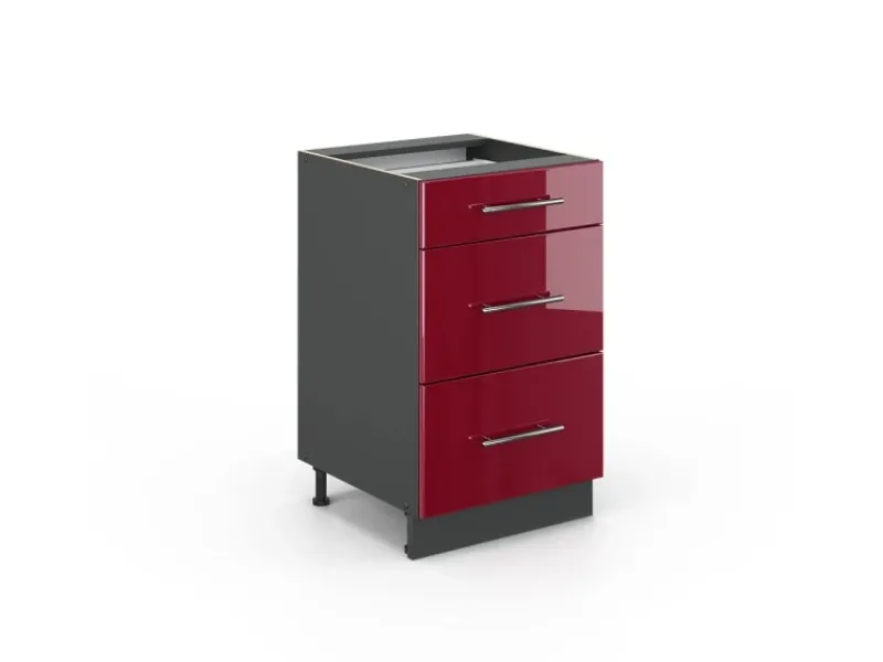Sale Vicco Küchenunterschrank Fame-Line Bordeaux Hochglanz/Anthrazit 50 cm ohne Arbeitsplatte Küchenschränke
