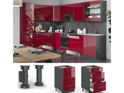 Sale Vicco Küchenunterschrank Fame-Line Bordeaux Hochglanz/Anthrazit 50 cm ohne Arbeitsplatte Küchenschränke