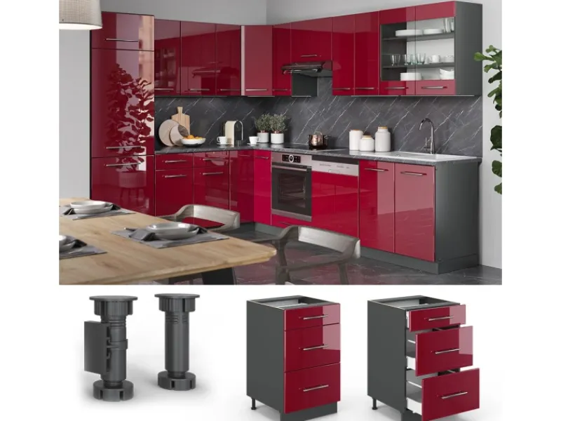 Sale Vicco Küchenunterschrank Fame-Line Bordeaux Hochglanz/Anthrazit 50 cm ohne Arbeitsplatte Küchenschränke