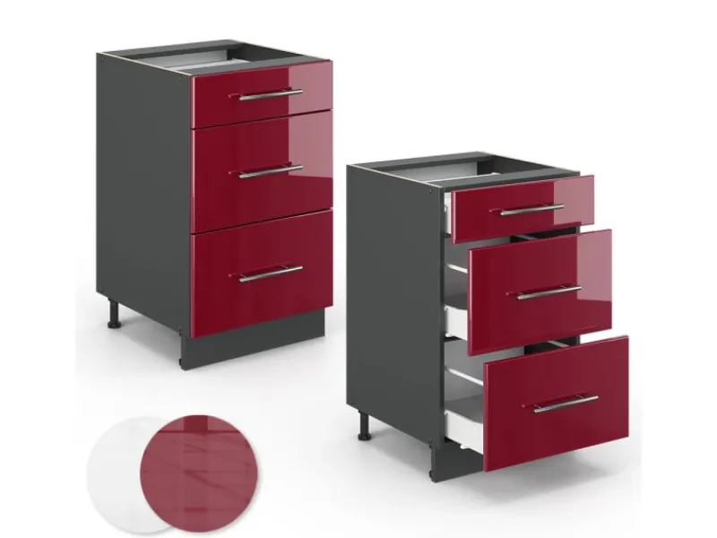 Sale Vicco Küchenunterschrank Fame-Line Bordeaux Hochglanz/Anthrazit 50 cm ohne Arbeitsplatte Küchenschränke