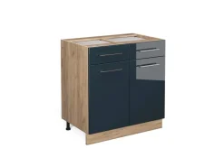 Hot Vicco Küchenunterschrank Fame-Line Hochglanz/Goldkraft Eiche 80 cm ohne Arbeitsplatte Dunkelblau