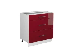 Vicco Küchenunterschrank Fame-Line Bordeaux Hochglanz/Weiß 80 cm mit 3 Schubladen ohne Arbeitsplatte Küchenschränke