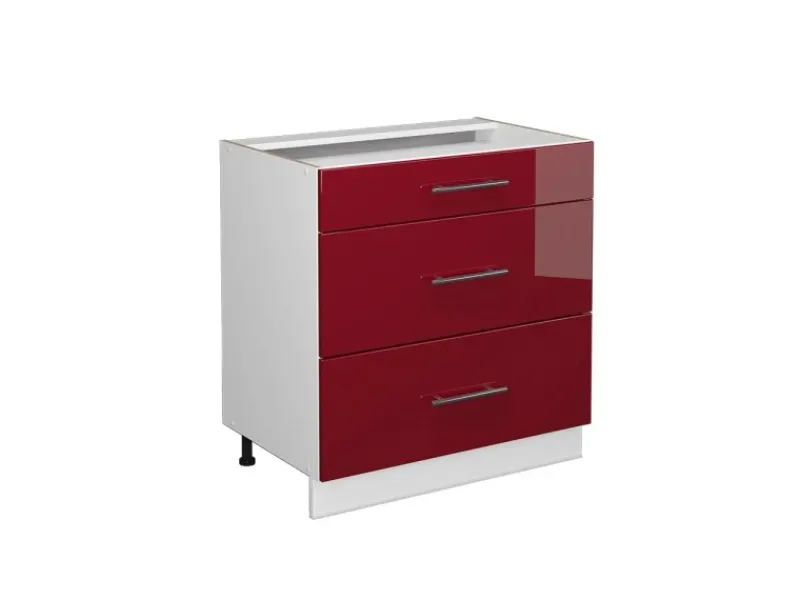 Vicco Küchenunterschrank Fame-Line Bordeaux Hochglanz/Weiß 80 cm mit 3 Schubladen ohne Arbeitsplatte Küchenschränke
