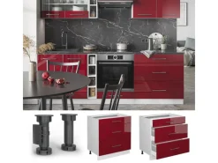 Vicco Küchenunterschrank Fame-Line Bordeaux Hochglanz/Weiß 80 cm mit 3 Schubladen ohne Arbeitsplatte Küchenschränke