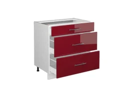 Vicco Küchenunterschrank Fame-Line Bordeaux Hochglanz/Weiß 80 cm mit 3 Schubladen ohne Arbeitsplatte Küchenschränke