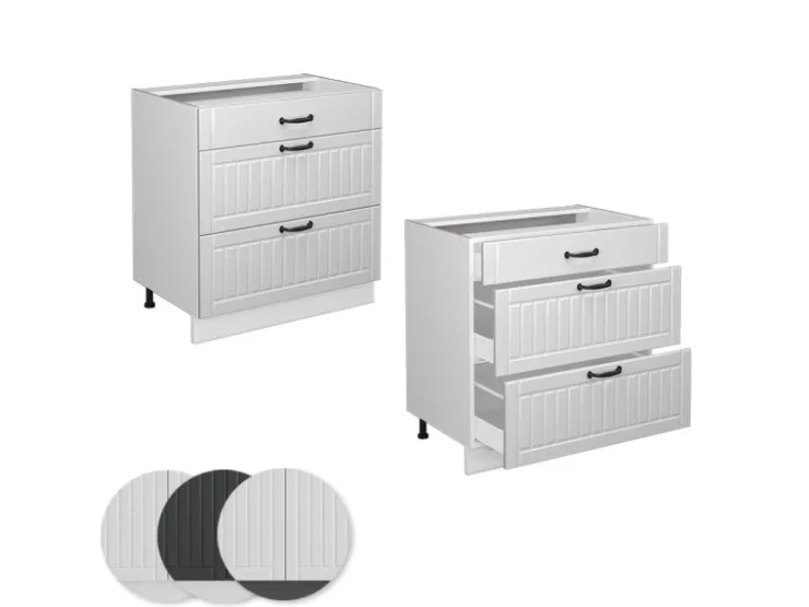 Vicco Küchenunterschrank Fame-Line Landhaus/ 80 cm mit 3 Schubladen ohne Arbeitsplatte Weiß