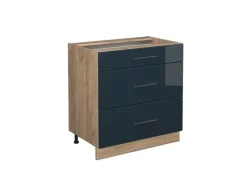 Discount Vicco Küchenunterschrank Fame-Line Hochglanz/Goldkraft Eiche 80 cm mit 3 Schubladen ohne Arbeitsplatte Küchenschränke