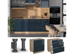 Discount Vicco Küchenunterschrank Fame-Line Hochglanz/Goldkraft Eiche 80 cm mit 3 Schubladen ohne Arbeitsplatte Küchenschränke